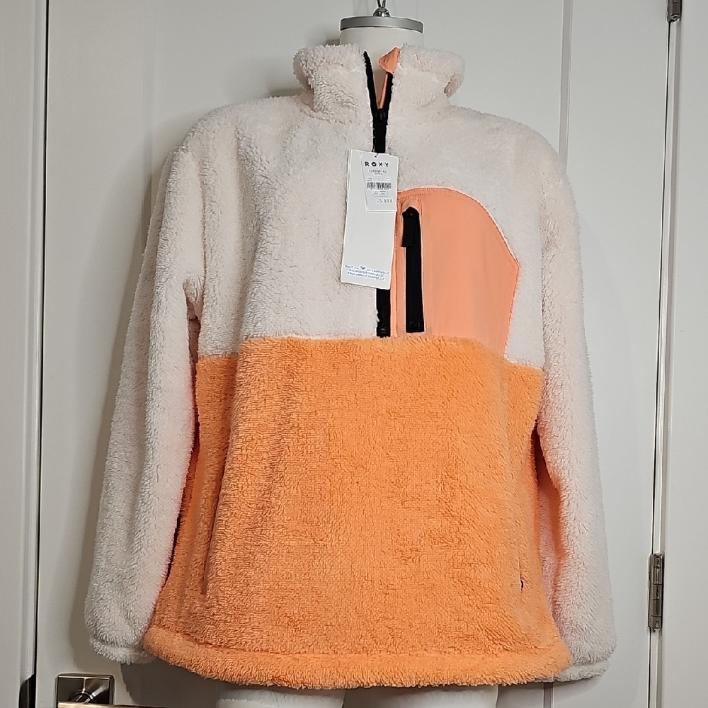 NWT Roxy Teddy Half Zip Pullover in Cream and Peach Pink
